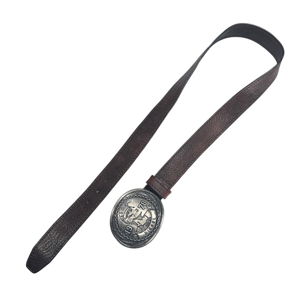 Diesel Mohawk Indian Chief Cow Leather Brown Big Brass Brown Belt Mens 100cm - Picture 2 of 11